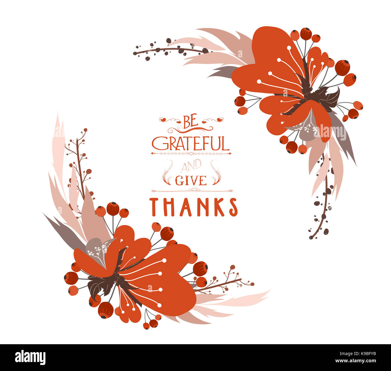 Felice giorno del ringraziamento bigliettino. bird e disegnati a mano lettere Foto Stock