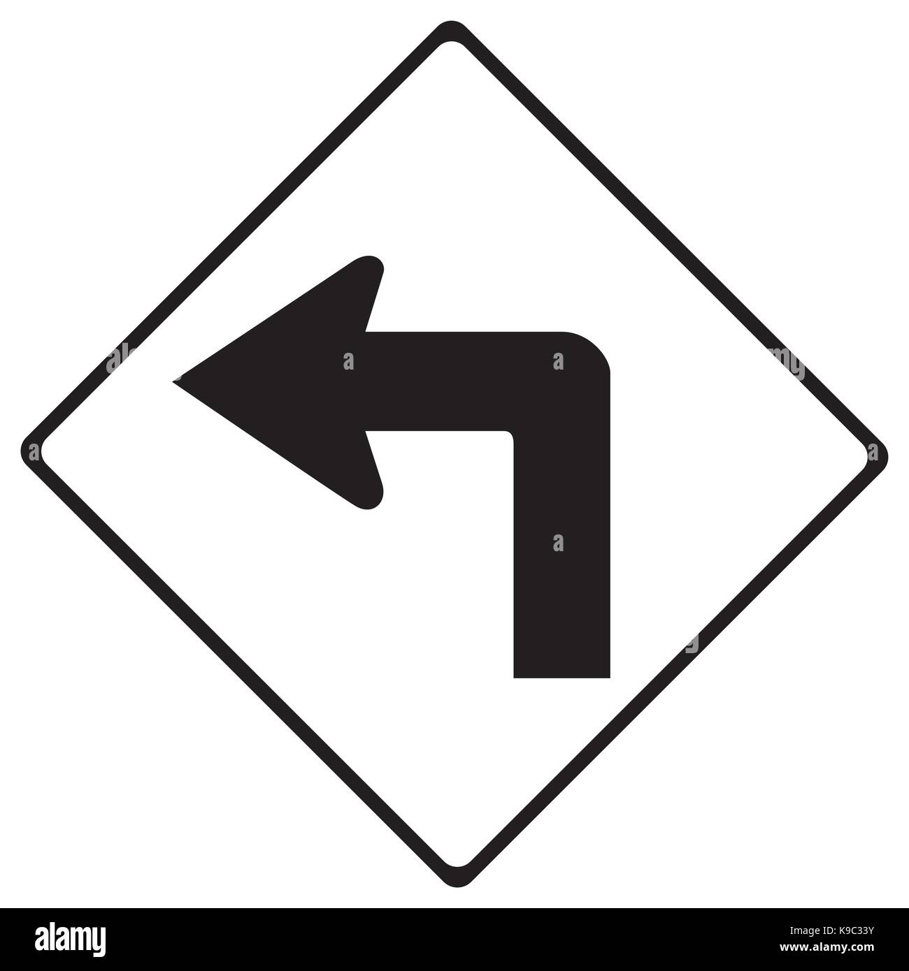 Svolta a sinistra in avanti di avvertimento segno del traffico Illustrazione Vettoriale