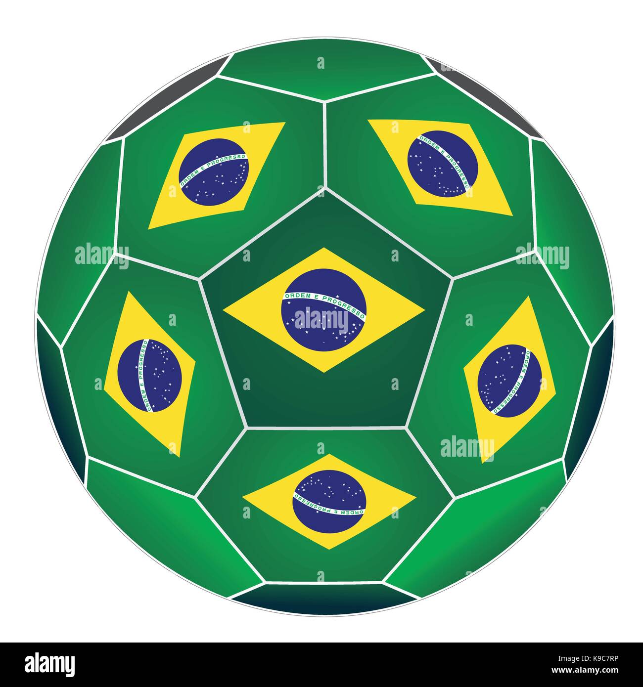Pallone da calcio con la bandiera brasiliana isolati su sfondo bianco Illustrazione Vettoriale