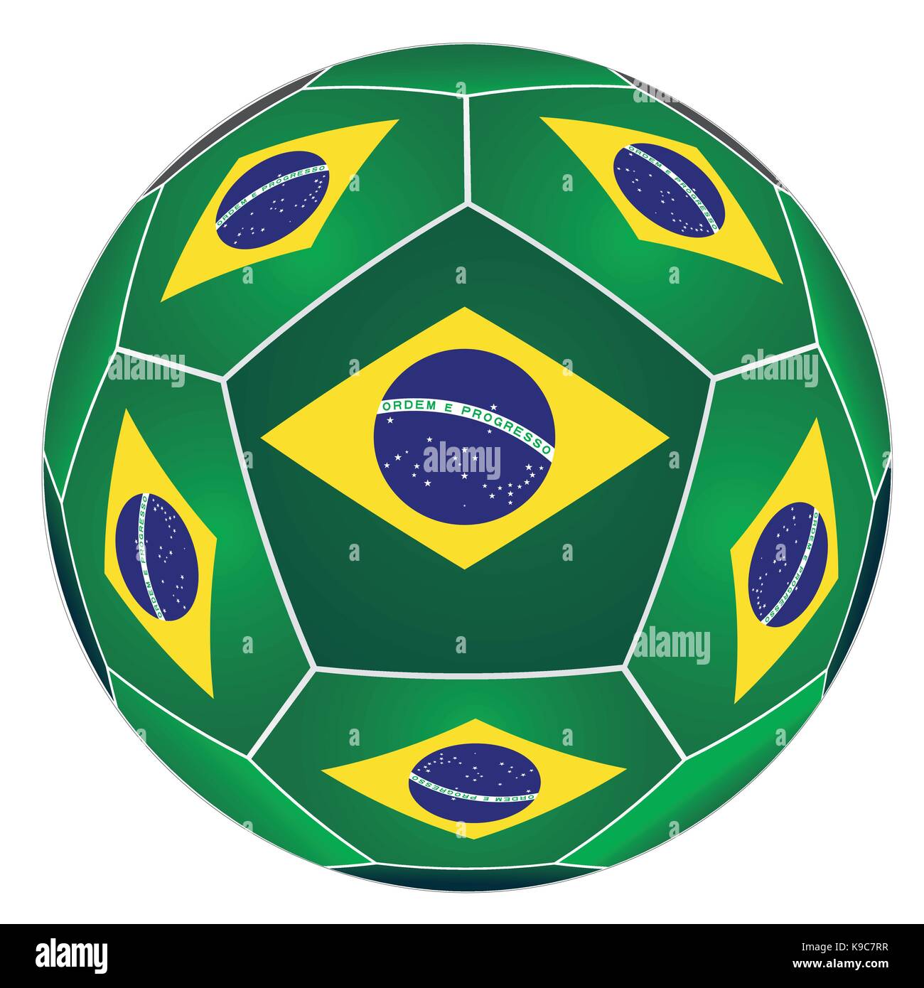 Pallone da calcio con la bandiera brasiliana isolati su sfondo bianco Illustrazione Vettoriale