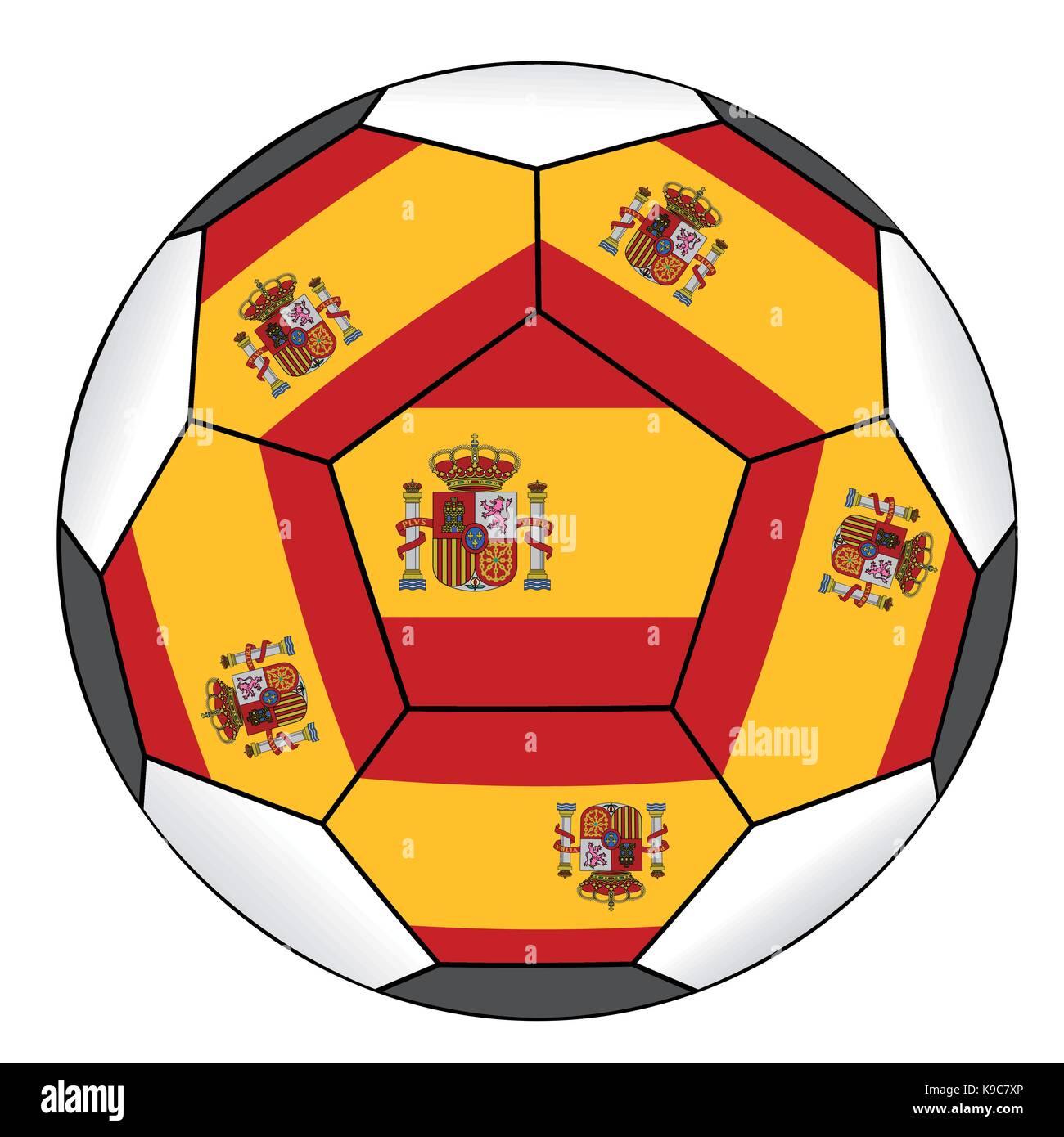 Pallone da calcio con la bandiera spagnola isolati su sfondo bianco Illustrazione Vettoriale