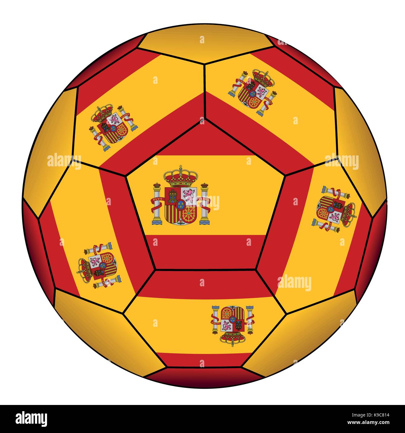 Pallone da calcio con la bandiera spagnola isolati su sfondo bianco Illustrazione Vettoriale