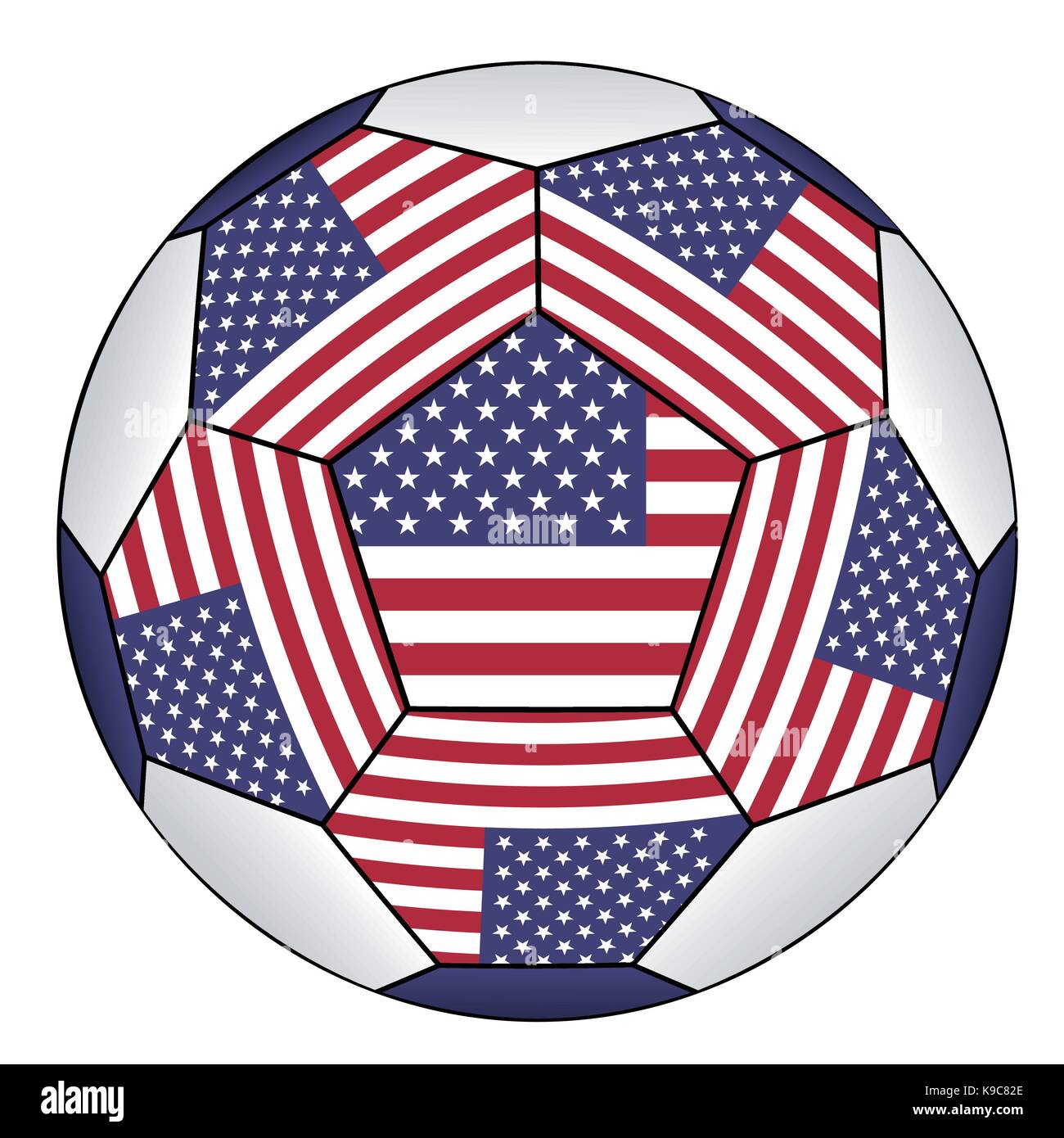 Pallone da calcio con United States Flag isolato su sfondo bianco Illustrazione Vettoriale