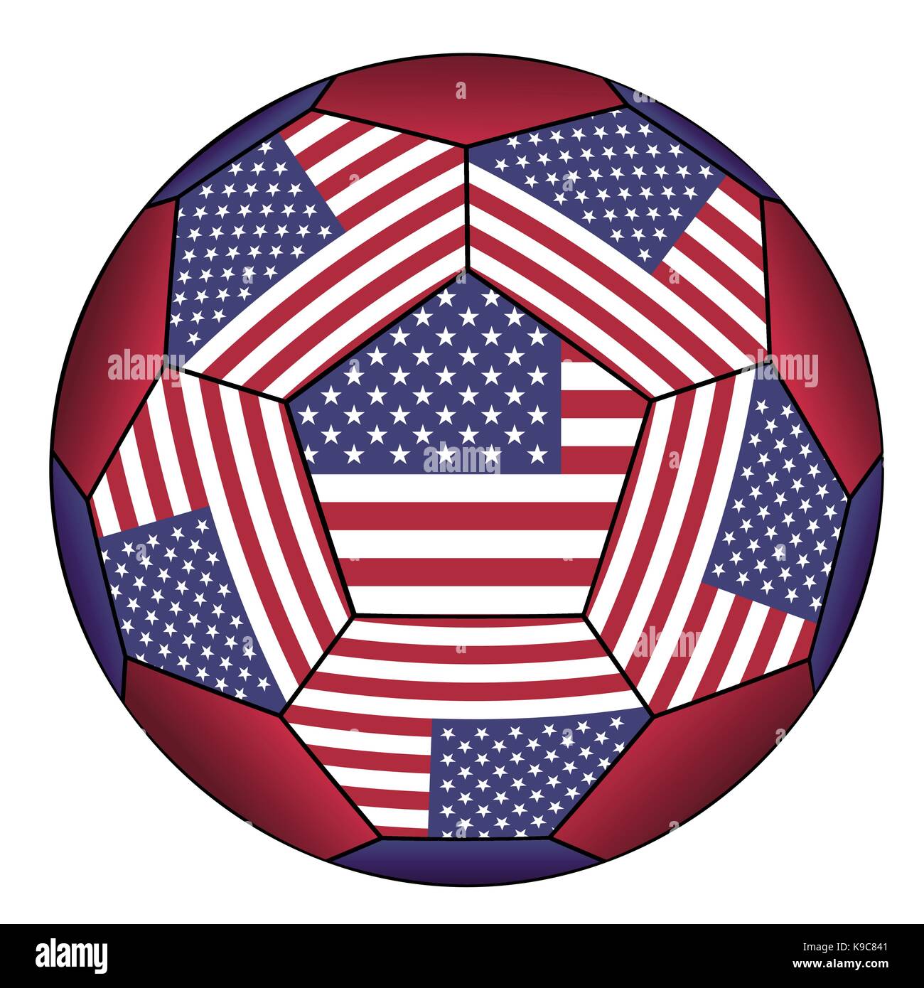 Pallone da calcio con United States Flag isolato su sfondo bianco Illustrazione Vettoriale