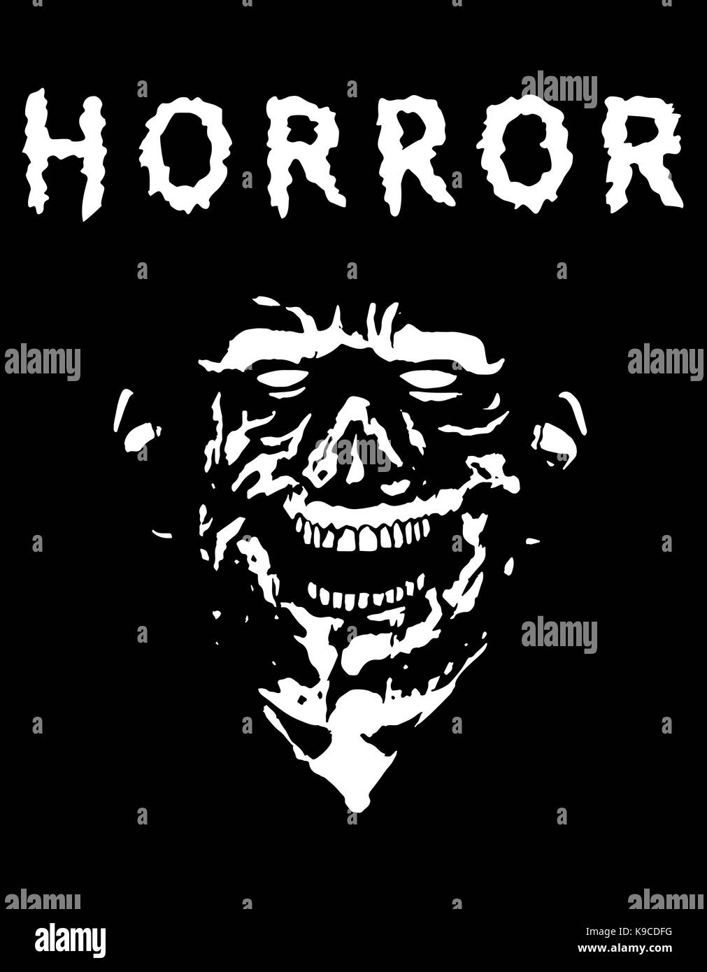 Spooky testa di zombie con faccia strappato. colori bianco e nero. illustrazione vettoriale. scary monster carattere. Illustrazione Vettoriale