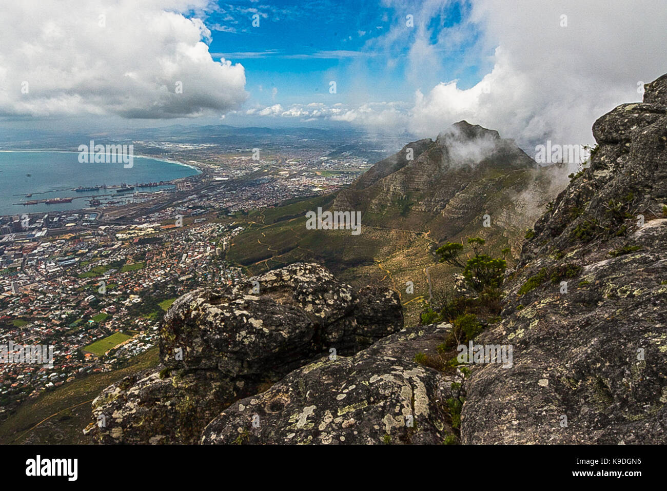 Vista di Città del Capo da Table Mountain, Sud Africa Foto Stock