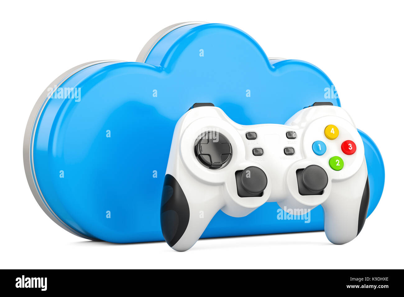 Cloud concetto di gioco con il gamepad, rendering 3d isolati su sfondo bianco Foto Stock