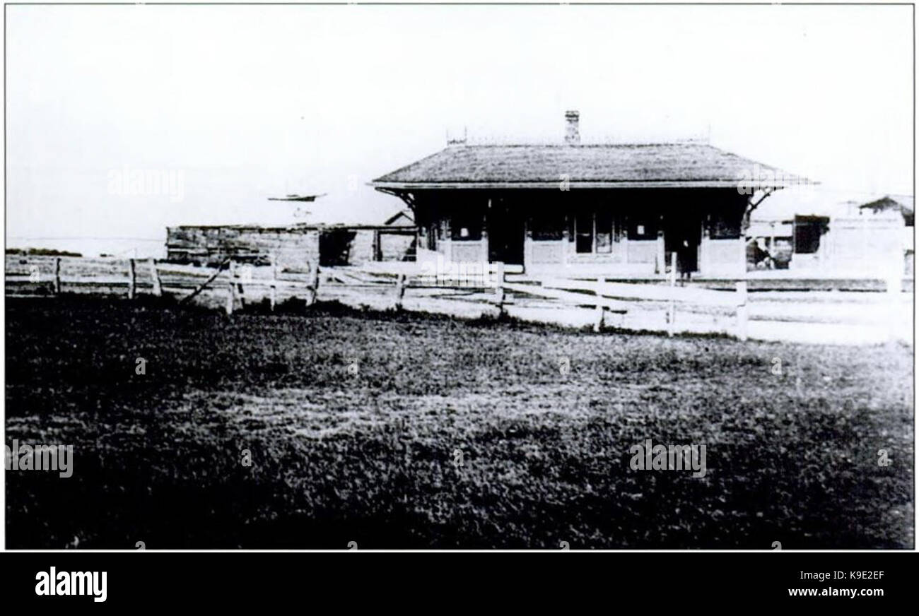 Narragansett Pier Railroad. Stazione a sud del molo vicino a Ocean Road. Costruito nel 1876. Incl girevole. Chiuso nel 1887 e quelle utilizzate come magazzini Foto Stock