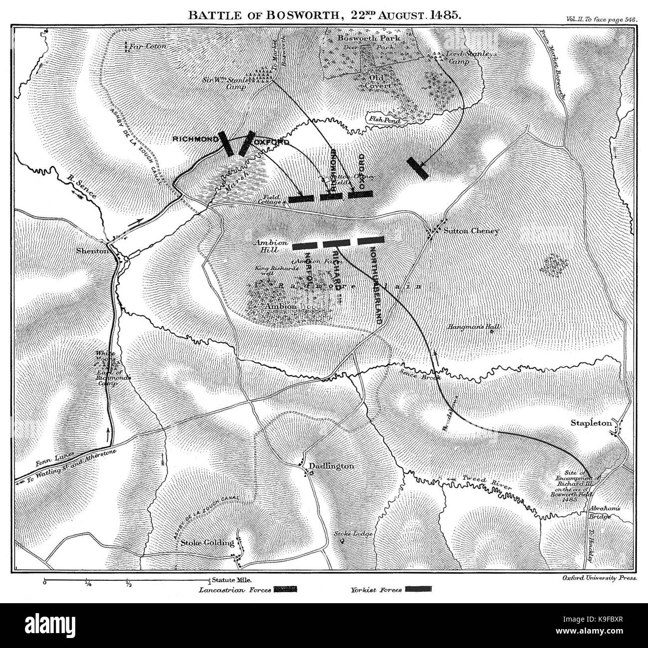 Mappa per la battaglia di Bosworth da Ramsay Foto Stock