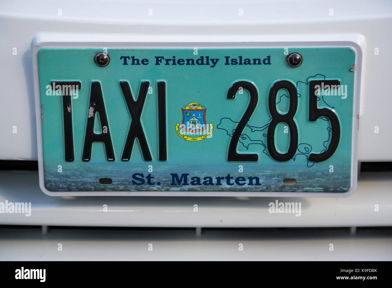 Philipsburg, Sint Maarten. Taxi Targa. Per solo uso editoriale. Foto Stock