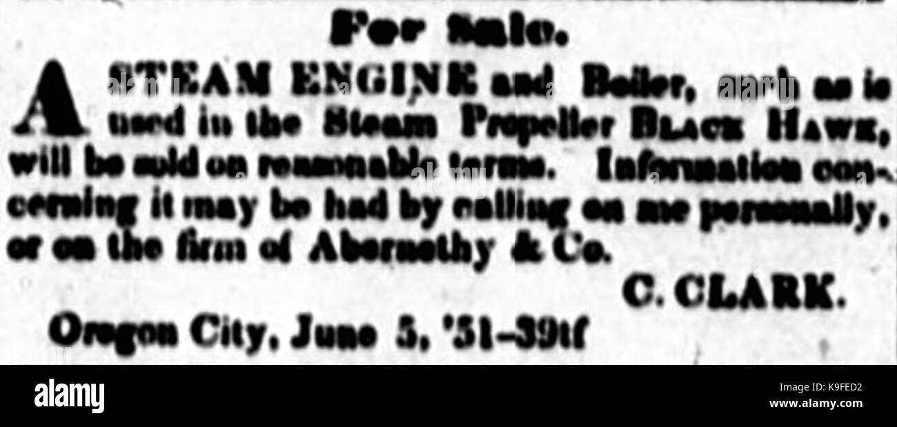 Vapore marino annuncio del motore 1851 Foto Stock