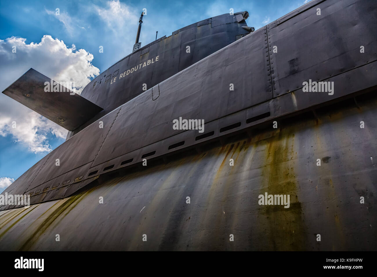 Le temibile, un sottomarino neuclear presso la città di mare, (la Cite de la mer) a Cherbourg Foto Stock