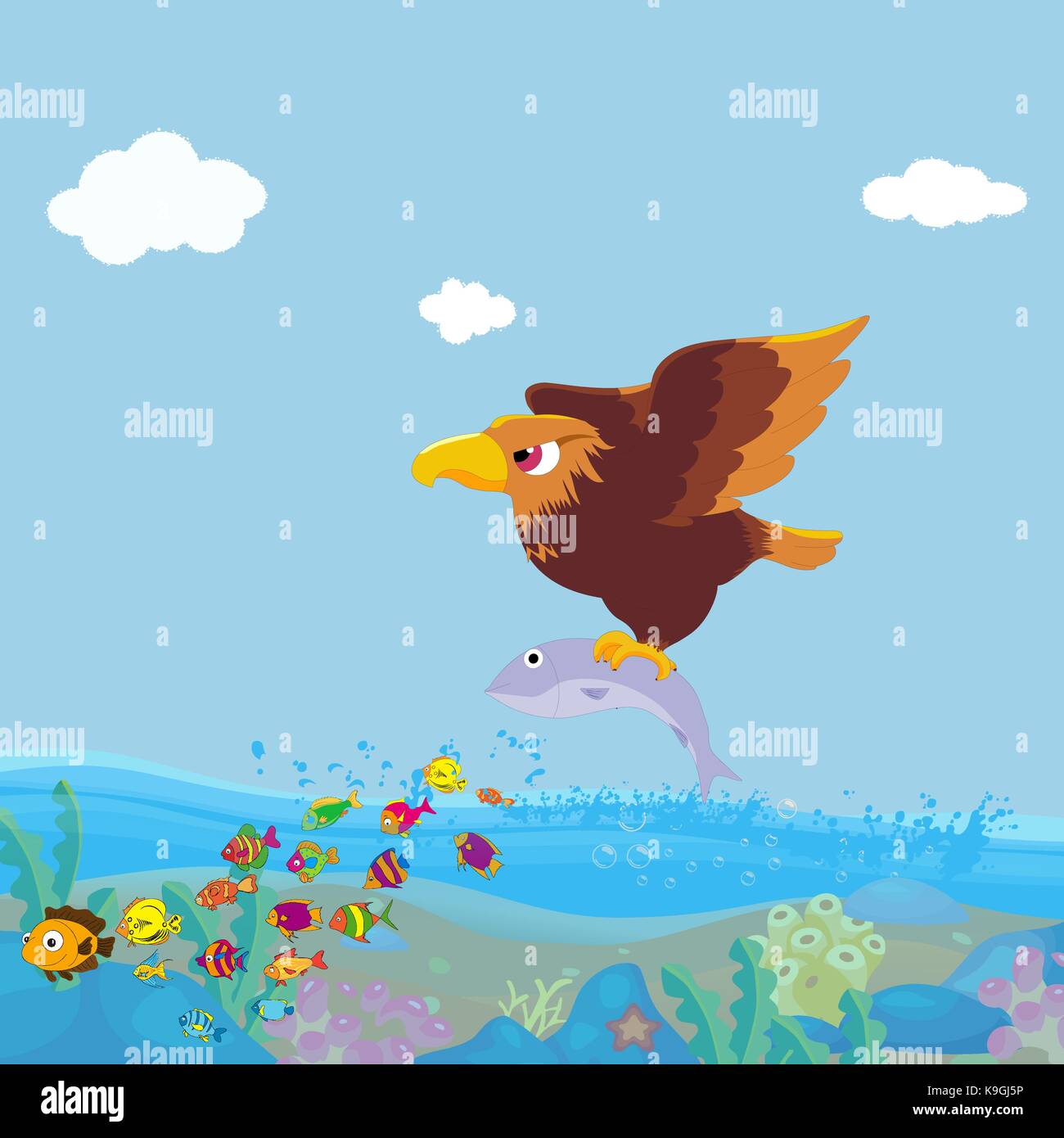 Gli uccelli rapaci la pesca Illustrazione Vettoriale