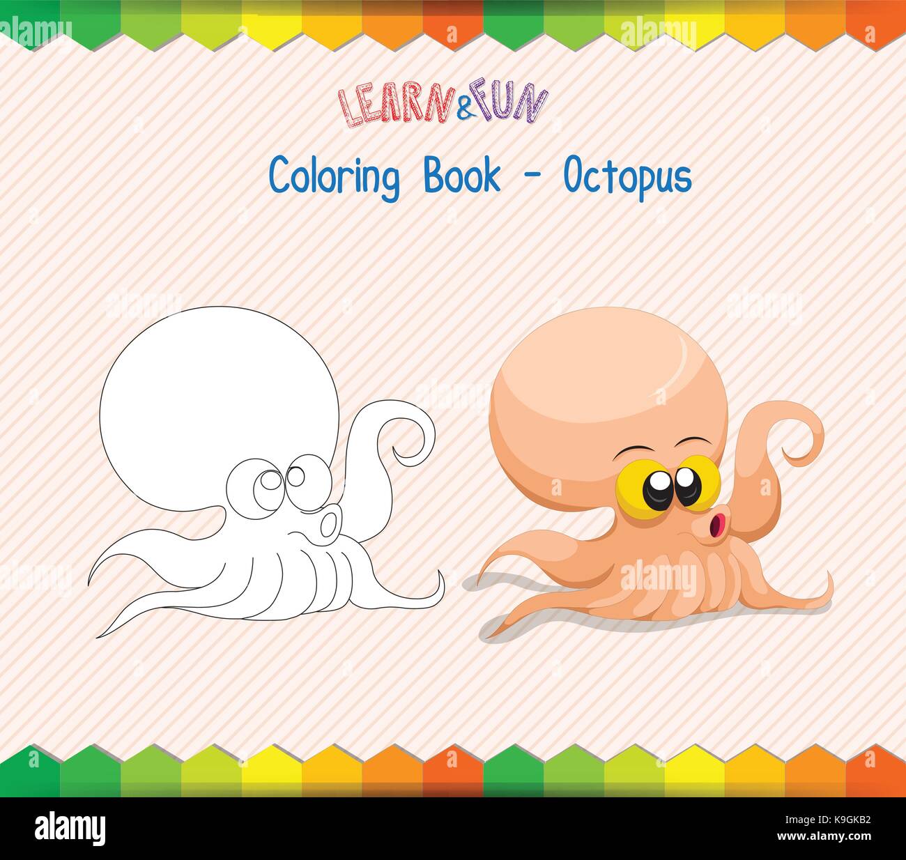 Octopus Coloring Book gioco educativo Illustrazione Vettoriale