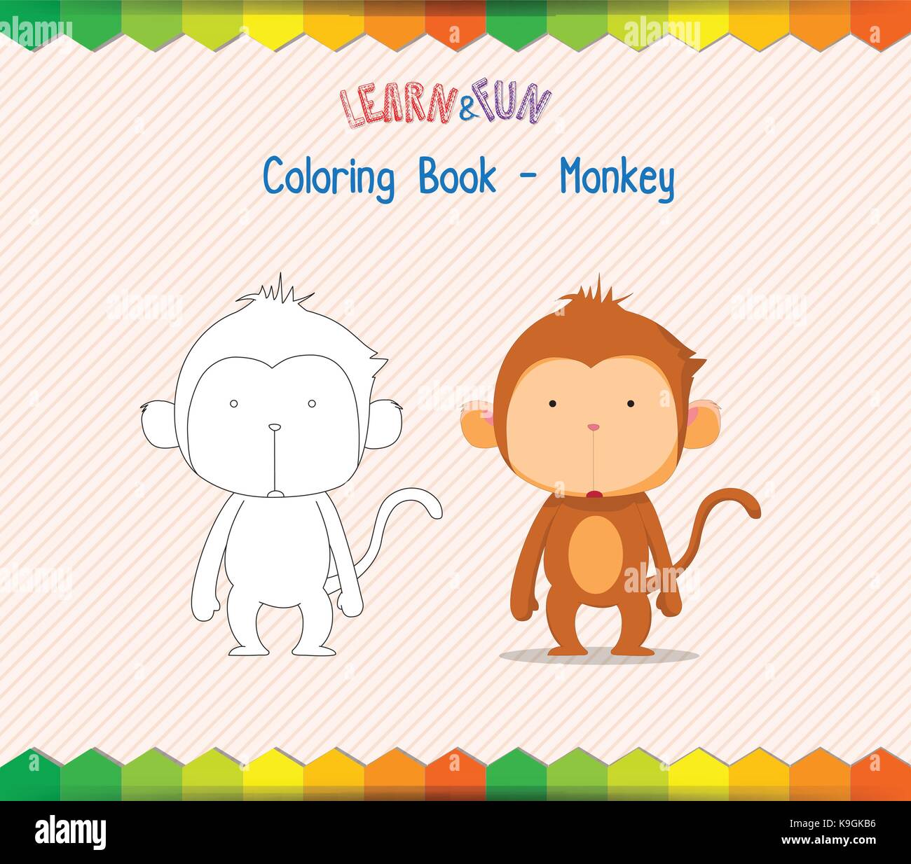 Monkey Coloring Book gioco educativo Illustrazione Vettoriale