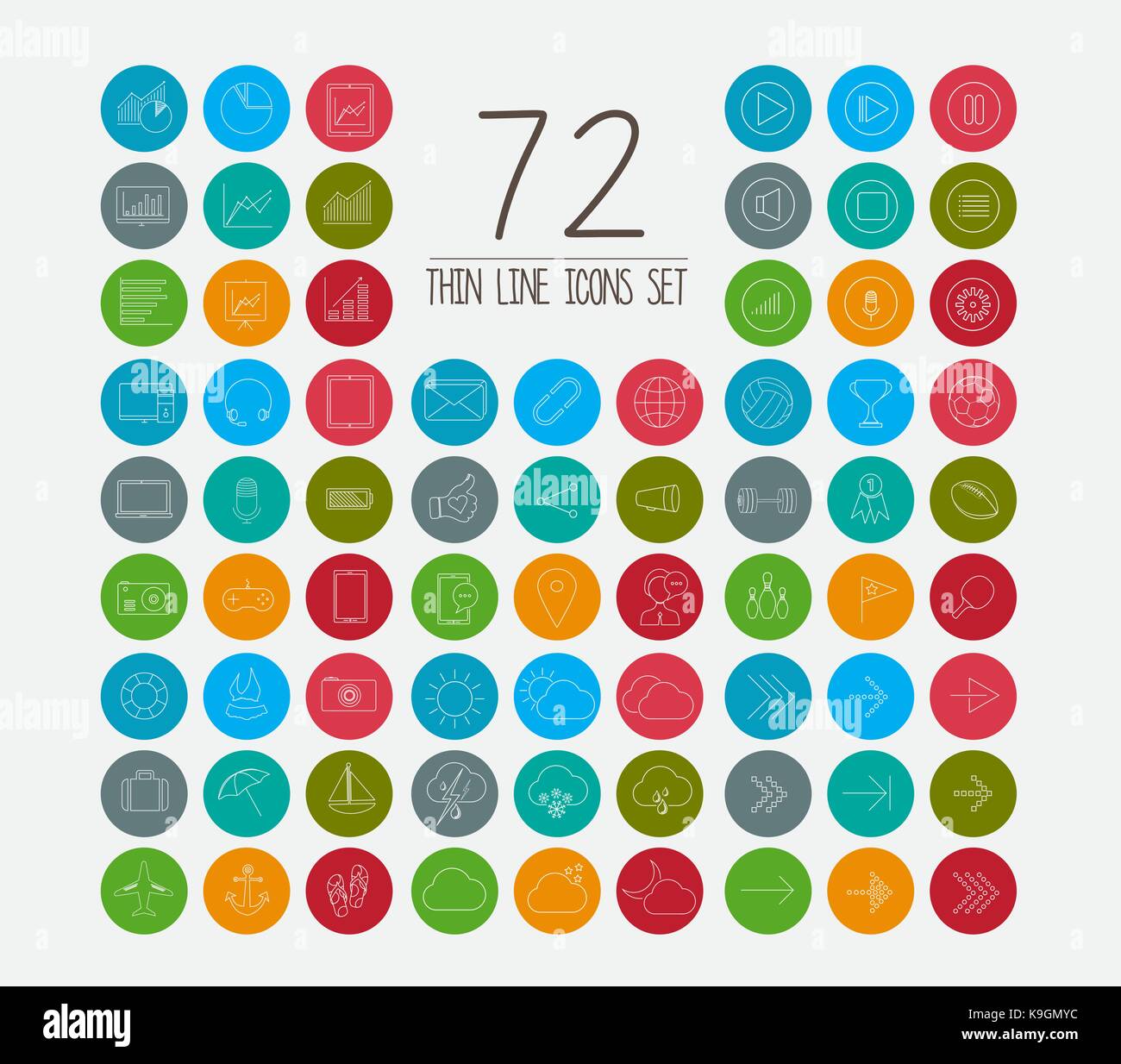 72 alla moda colori sottili set di icone Illustrazione Vettoriale