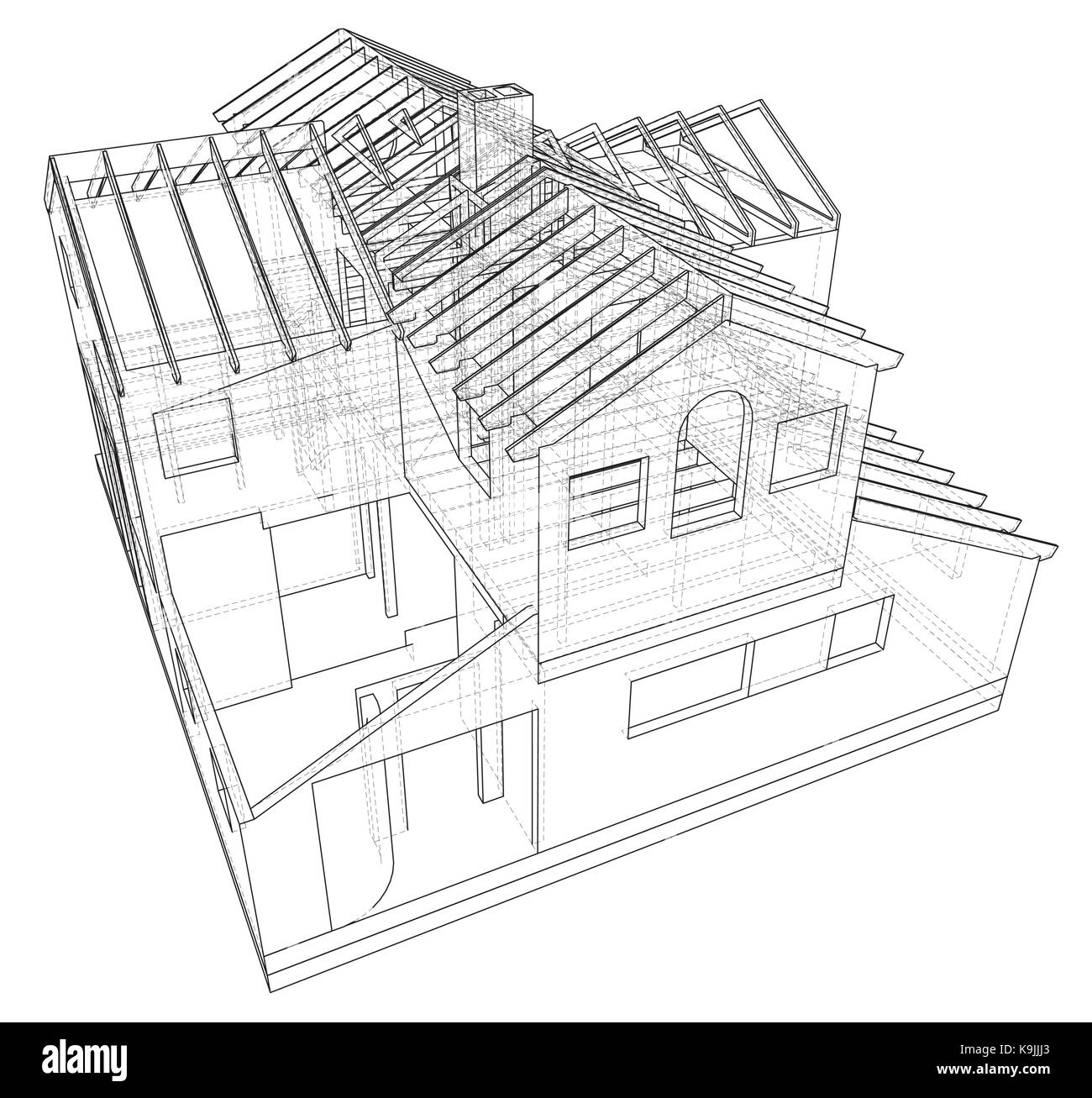 Abstract 3D render di costruire la struttura wireframe. costruzione grafica. tracing illustrazione del 3d Illustrazione Vettoriale