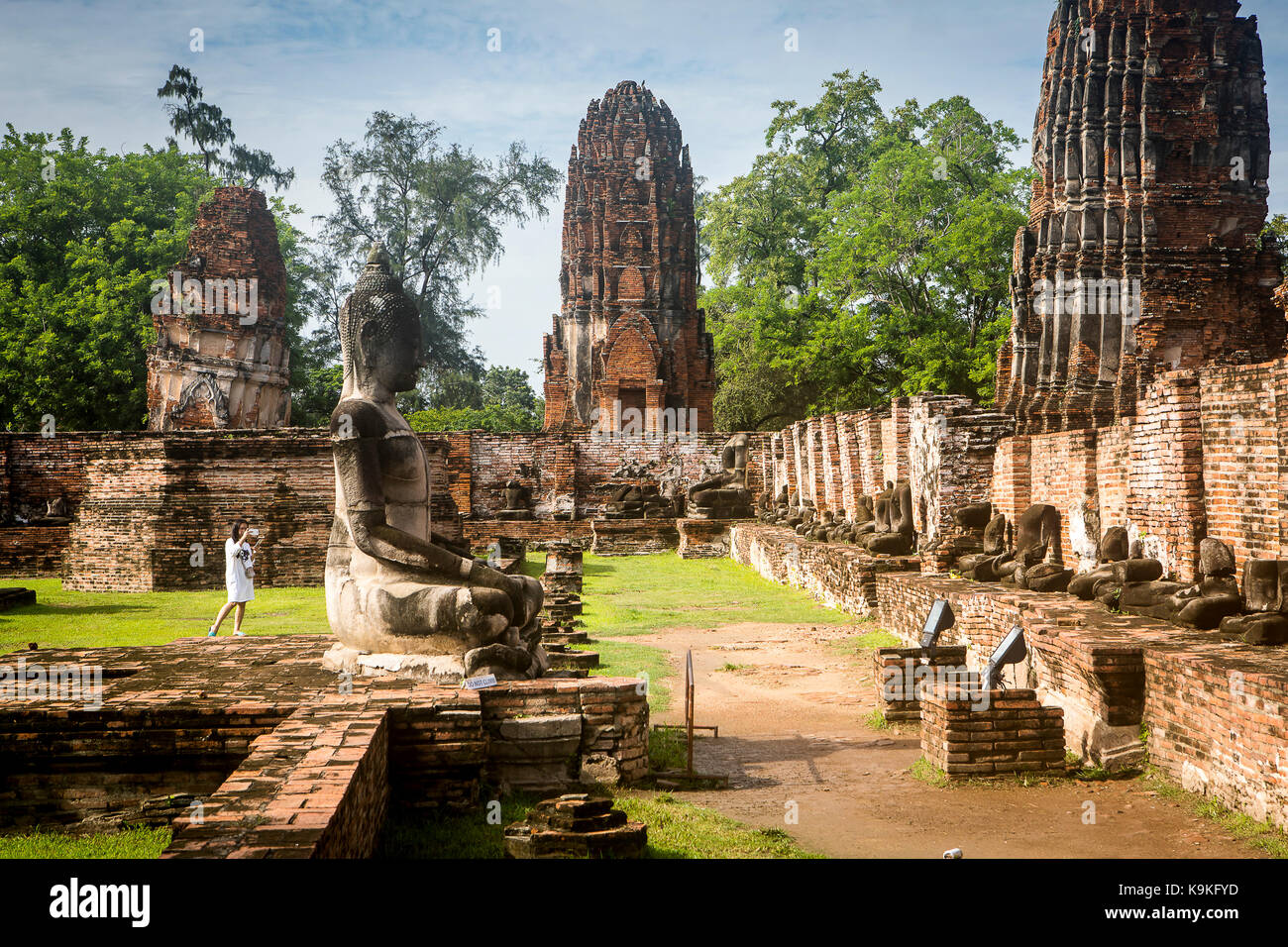 Wat Mahathat tempio, in Ayutthaya, Thailandia Foto Stock