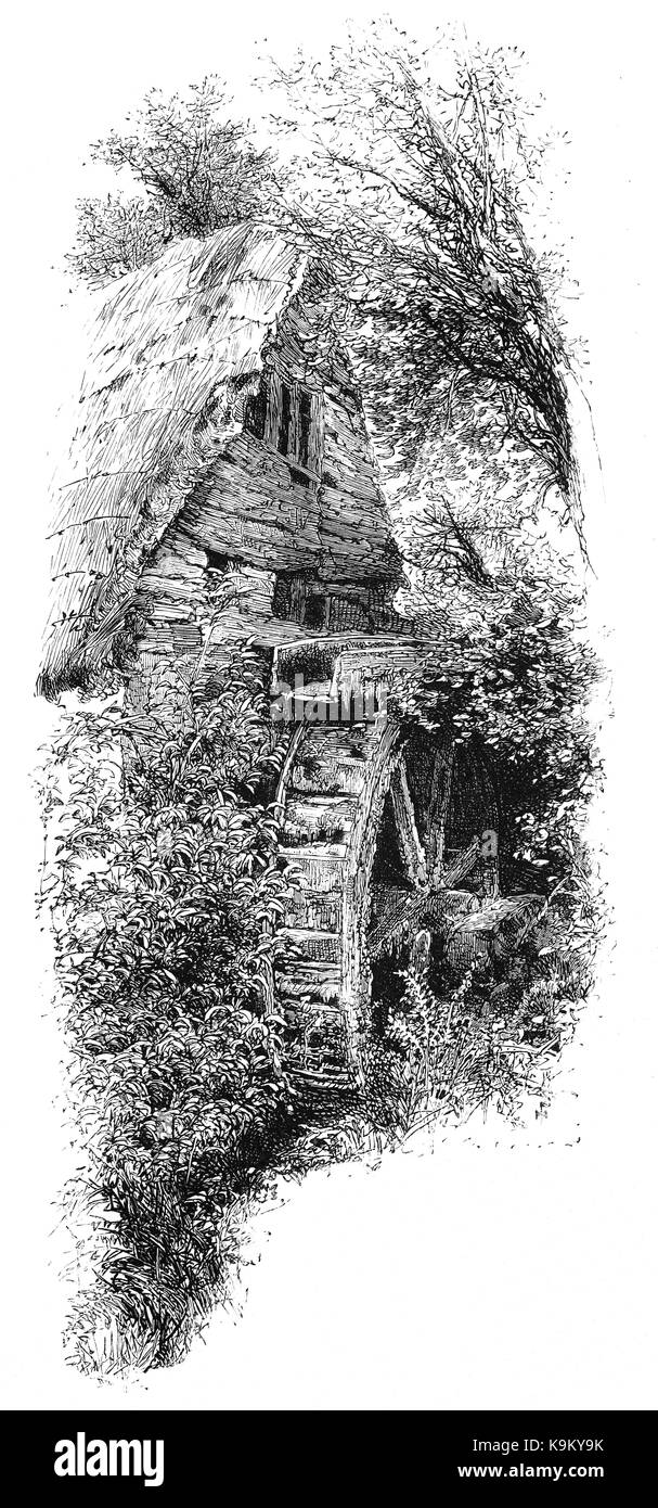 1870: Il vecchio mulino a Tor aka Torre Abbey, vicino Torquay. Fu fondata nel 1196 come monastero dei canoni premonstratensi, ed è ora il monastero medievale meglio conservato di Devon, in Inghilterra. Foto Stock