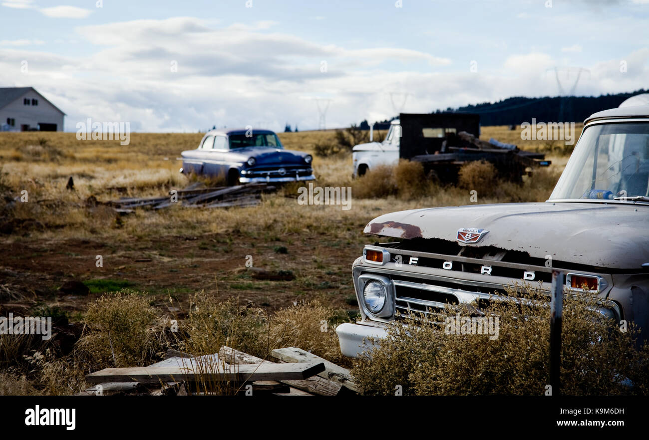 Abbandonate le vetture e autocarri fuori ellensburg, washingtom, Stati Uniti d'America. Foto Stock