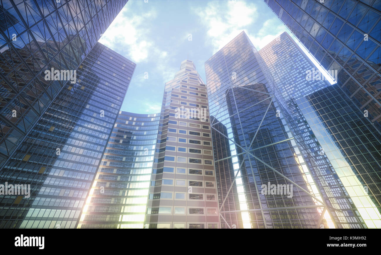 Immagine concettuale degli edifici, prospettiva visione futuristica. Foto Stock