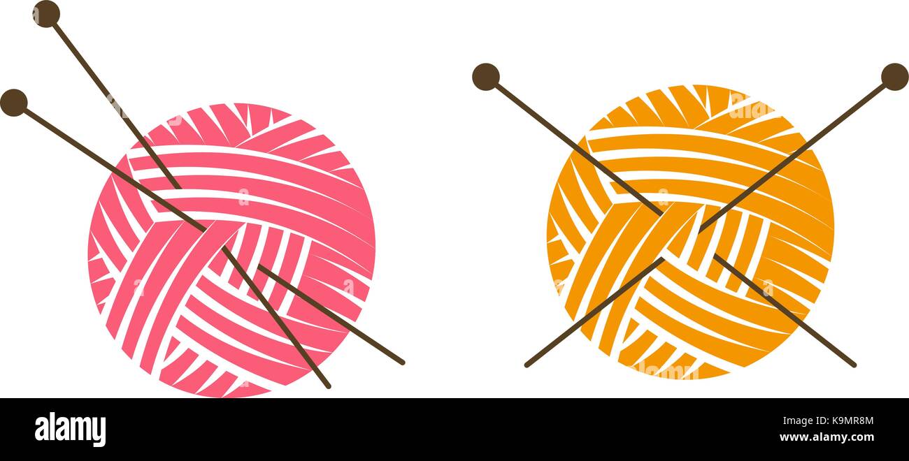 Il logo di maglia o etichetta. La sfera del filato con aghi da maglia. illustrazione vettoriale Illustrazione Vettoriale