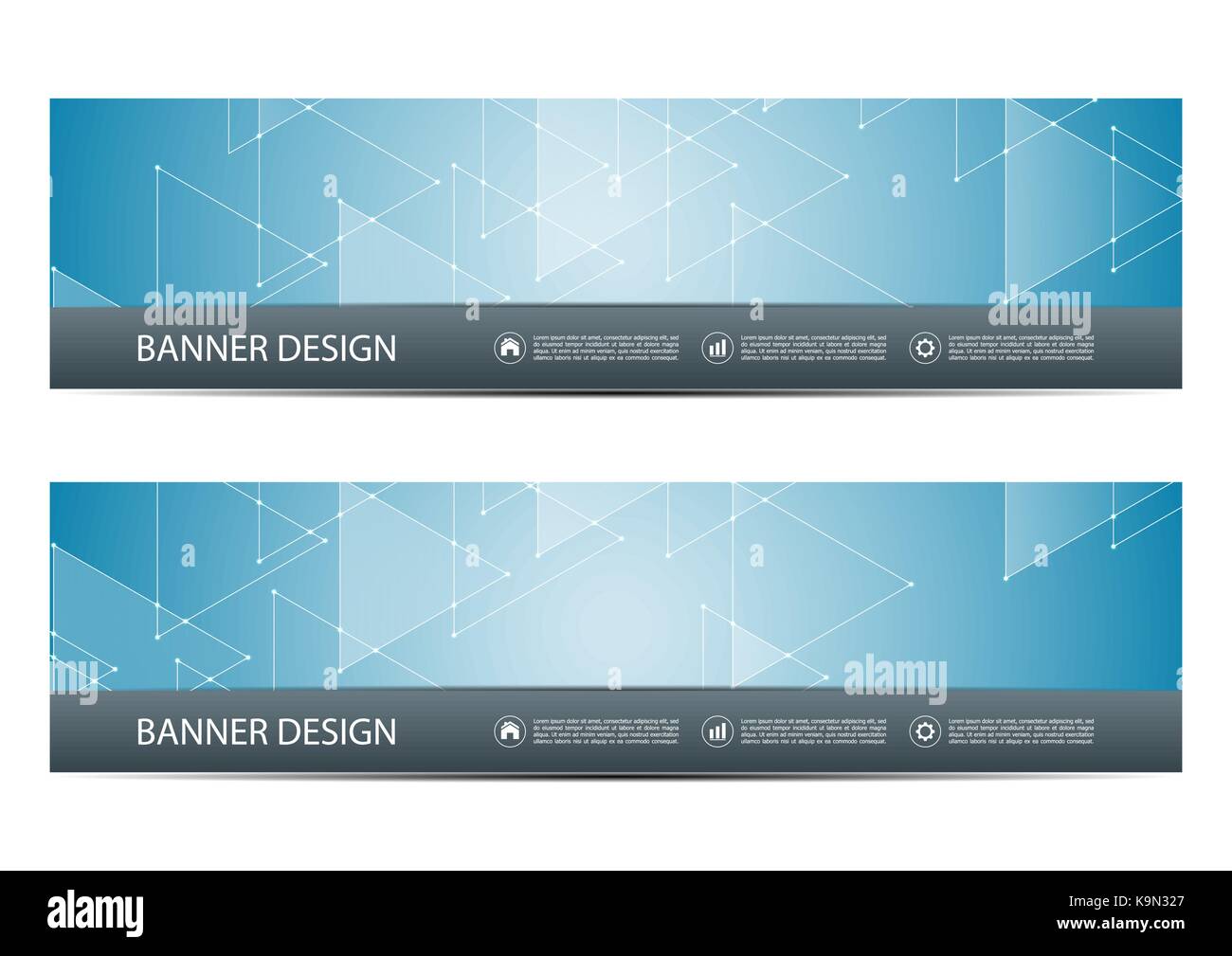 Abstract design banner con i triangoli su sfondo blu, illustrazione vettoriale. Illustrazione Vettoriale