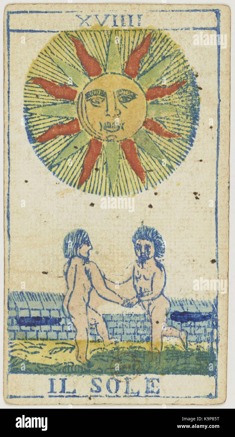 Il piemontese mazzo di tarocchi Solesio 1865 Trump 19 Il sole Foto Stock