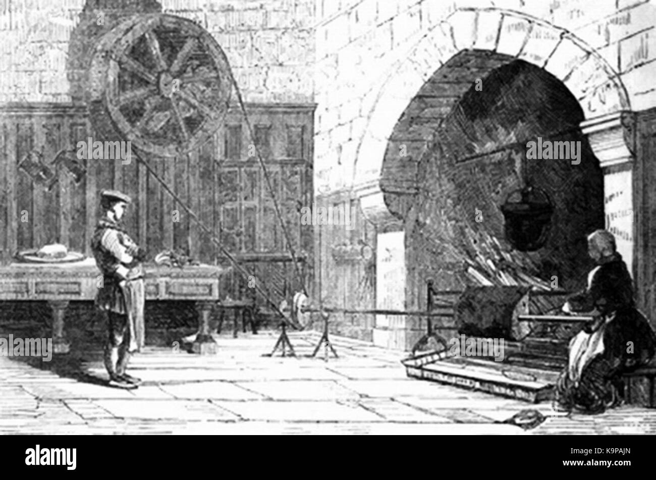 P402b antica cucina con ruota di cane Foto Stock