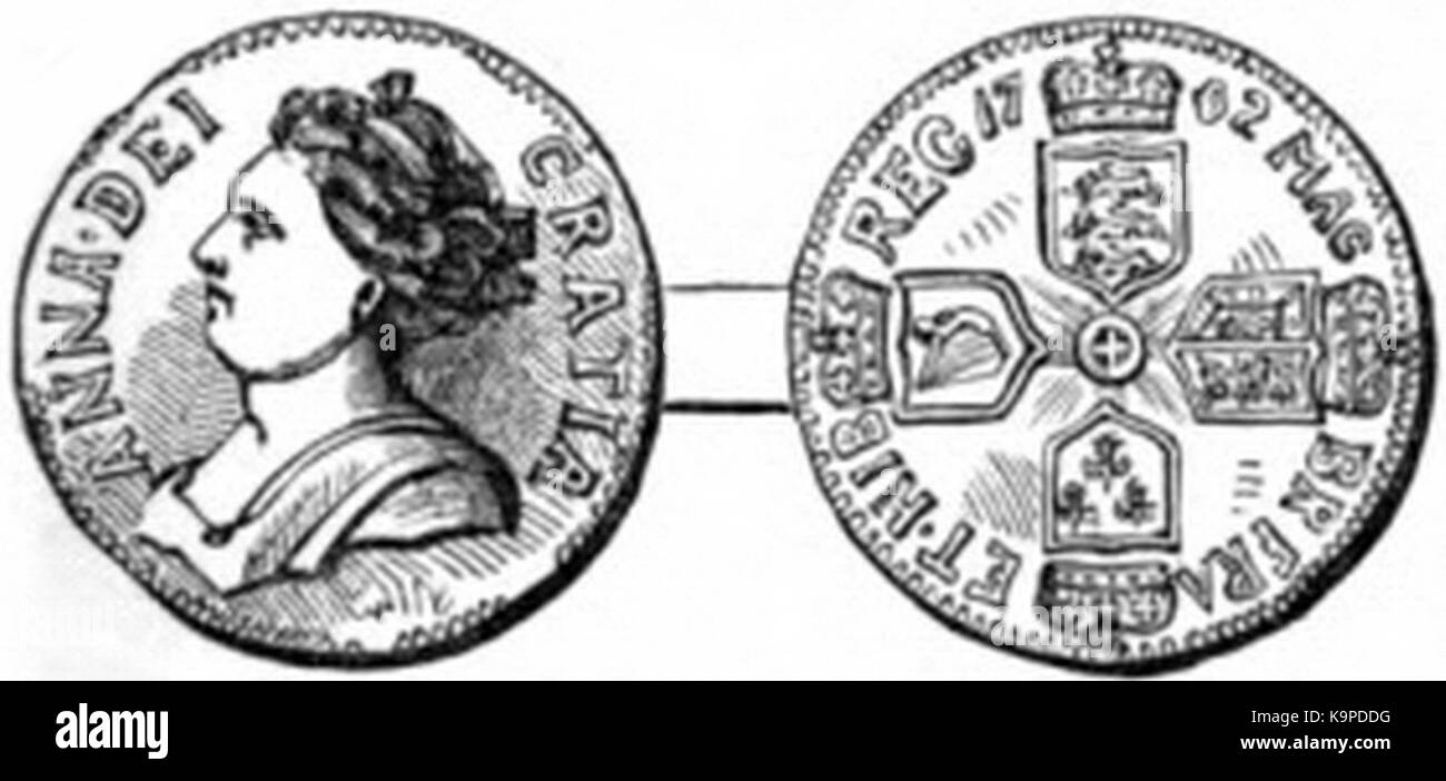 P613b moneta d'argento della regina Anna Foto Stock