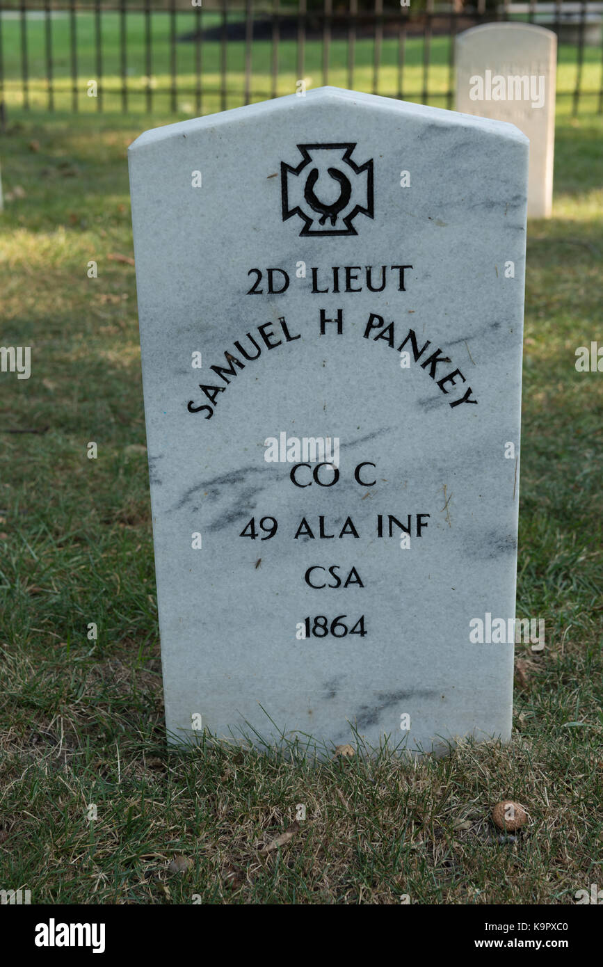 Testa di pietra del soldato confederato ignoto situato a johnsons isola guerra civile cimitero. Foto scattata 09/10/2017 Foto Stock