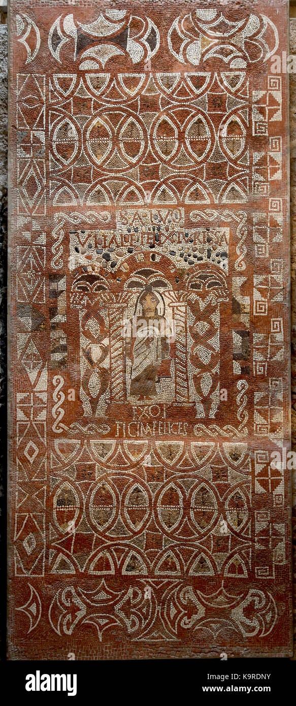 Grande mosaico romano 4th-5secolo d.c. vila dels ametllers, villa vitalis, Tossa de Mar, Girona - Spagna. Foto Stock