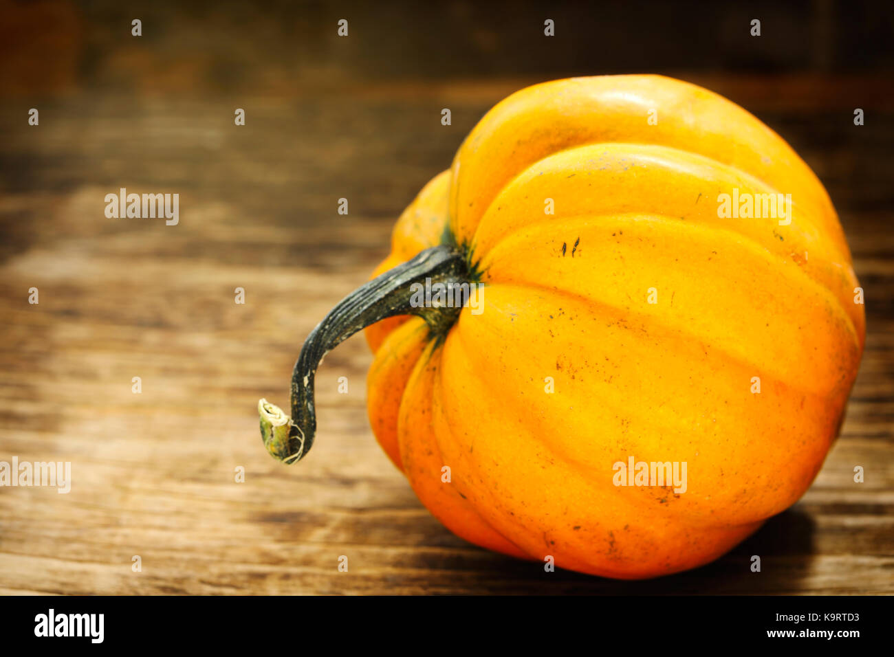 La zucca su sfondo di legno. Foto Stock