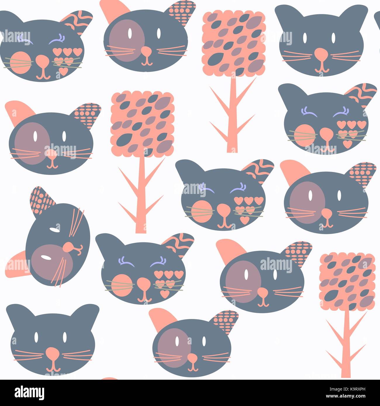 Cat abstract vivid seamless pattern, illustrazione vettoriale. carino immagine Illustrazione Vettoriale