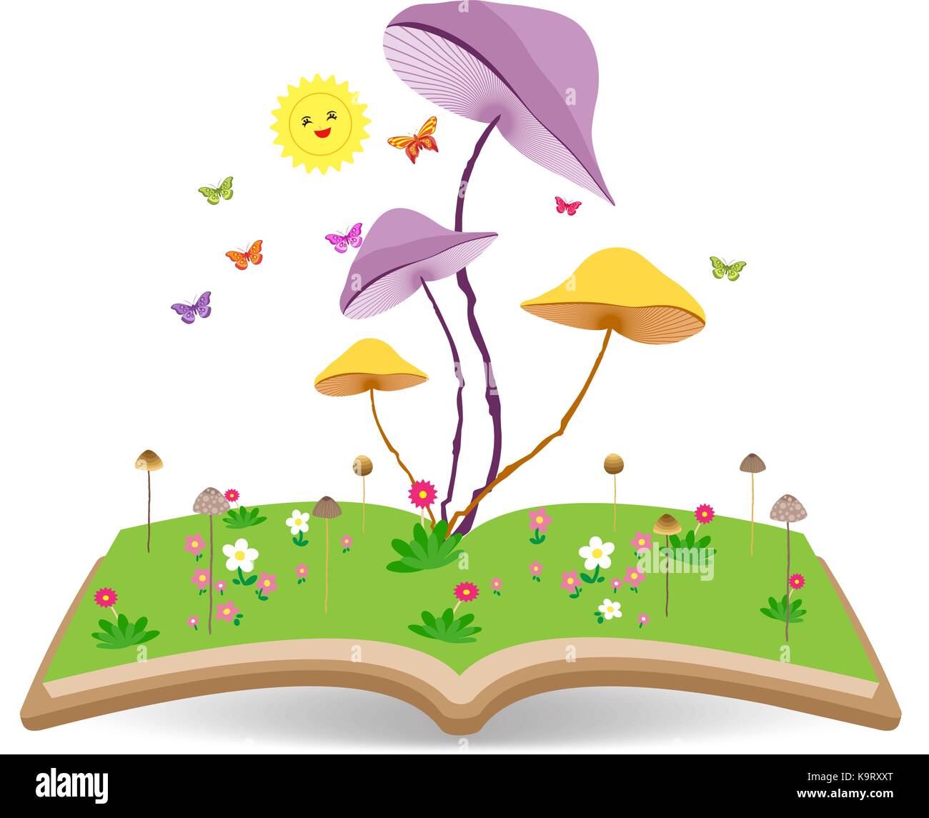 Fungo giardini e prati sul libro Illustrazione Vettoriale