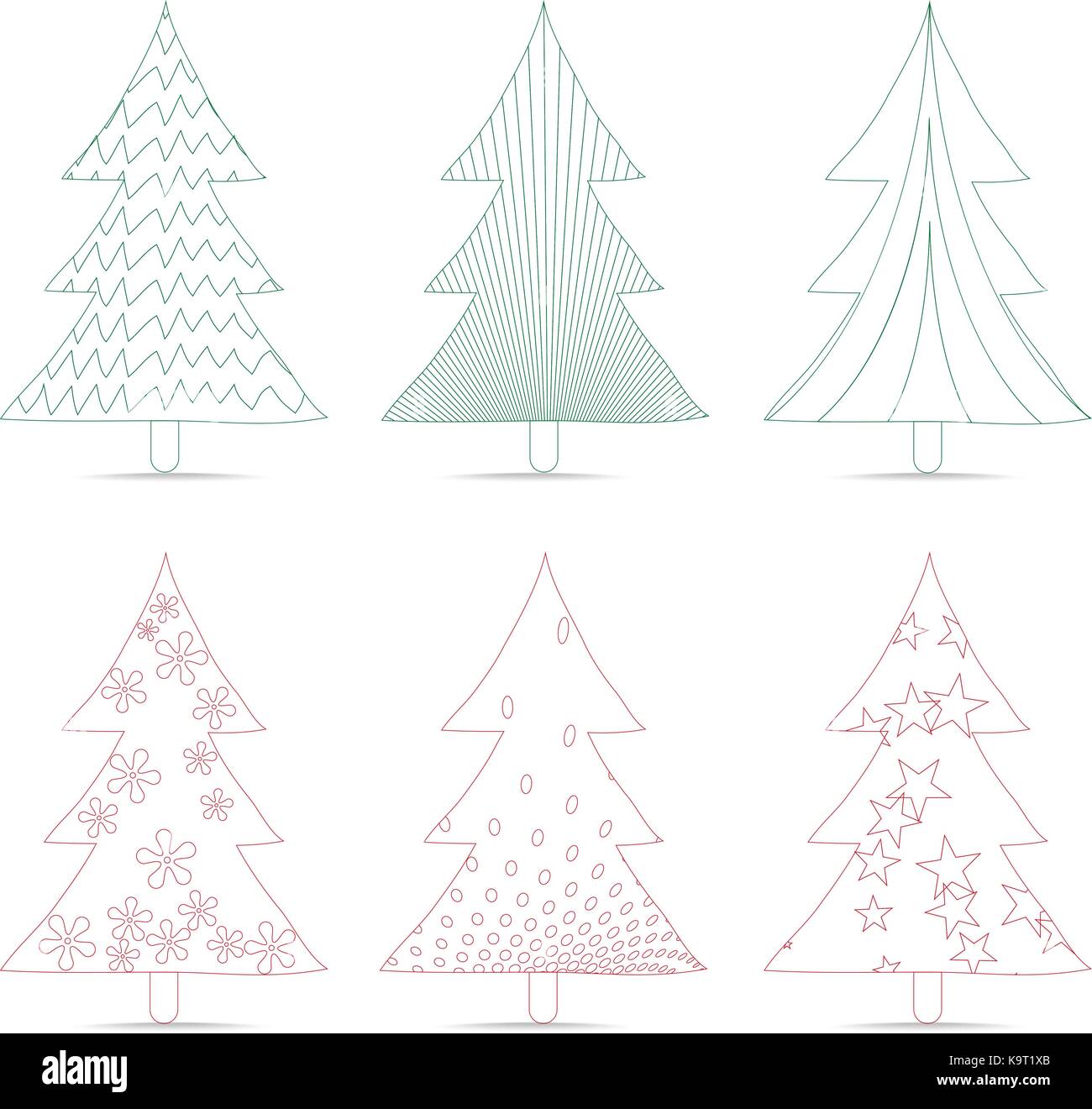 Insieme di alberi di Natale schizzi per la progettazione Illustrazione Vettoriale