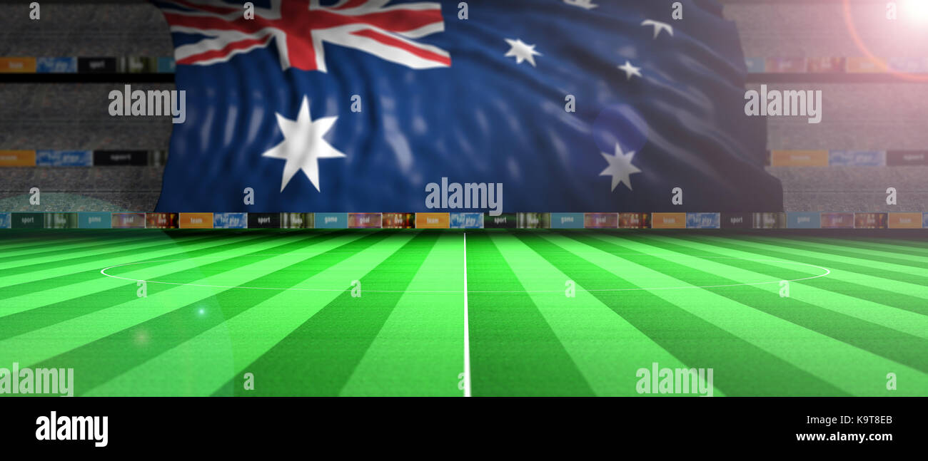 Bandiera dell'australia in una accesa Soccer Stadium. 3d illustrazione Foto Stock