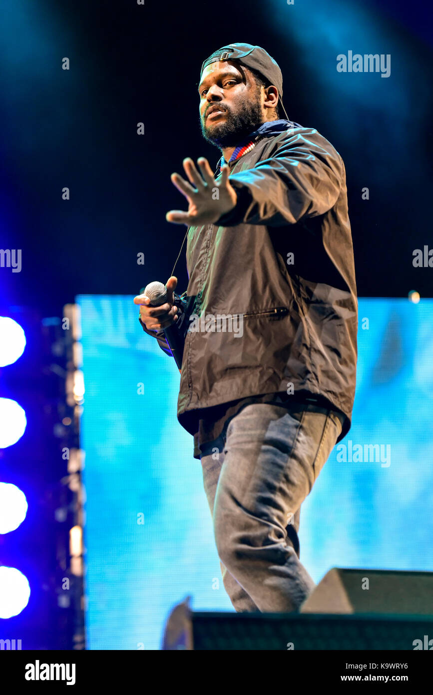 Las Vegas, Stati Uniti d'America. 23 Sep, 2017 - Schoolboy Q eseguendo sul palcoscenico la vita è bella festa Giorno 2 nel centro di Las Vegas - Photo credit: Ken Howard Immagini/Alamy Live News Foto Stock