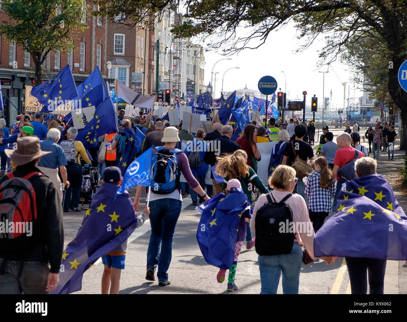 Brighton, Regno Unito. 24Sep, 2017. manifestanti in un pro-UE, anti-brexit dimostrazione marzo come il partito laburista conference 2017 inizia. Credito: scott hortop/alamy live news Foto Stock