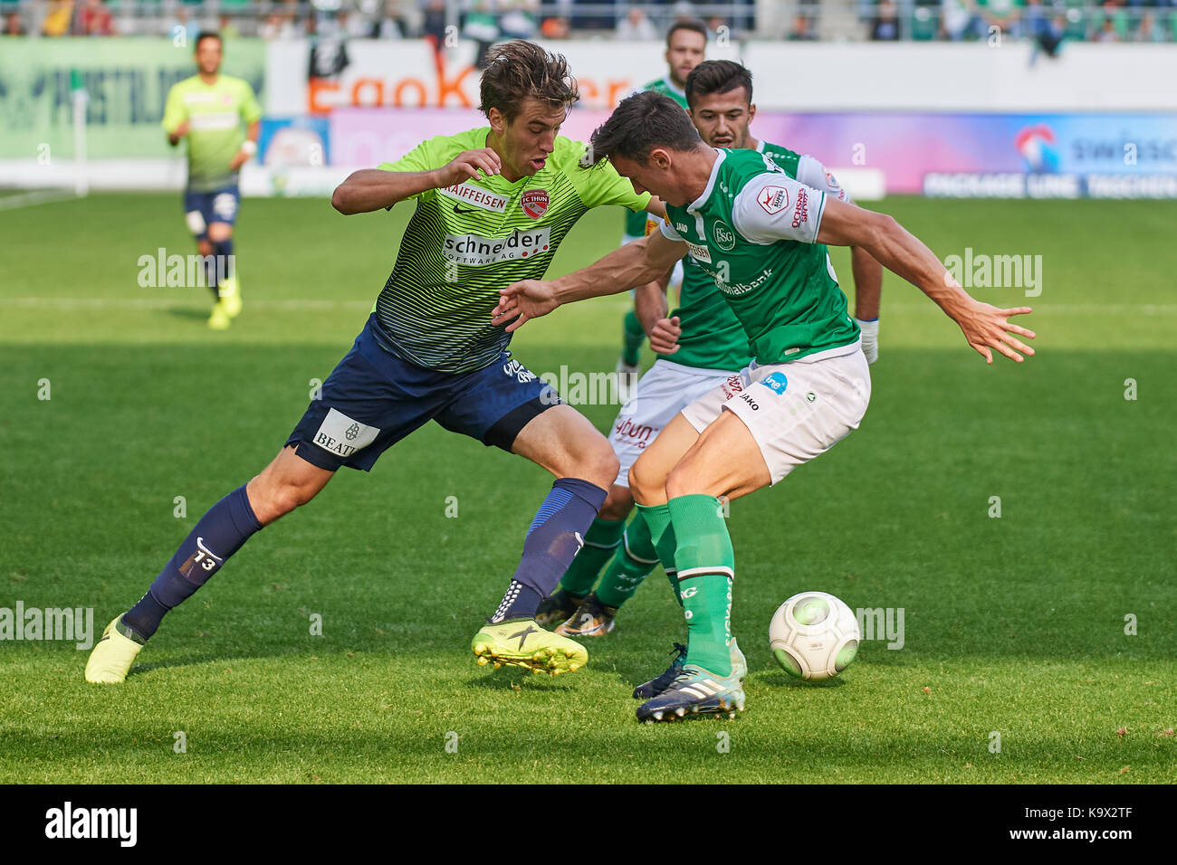 San Gallo, Svizzera. Il 24 settembre 2017. simone rapp contro silvan hefti durante il raiffeisen super league FC SAN GALLO 1879 vs FC Thun. © rolf Simeone/proclamare/alamy live news Foto Stock