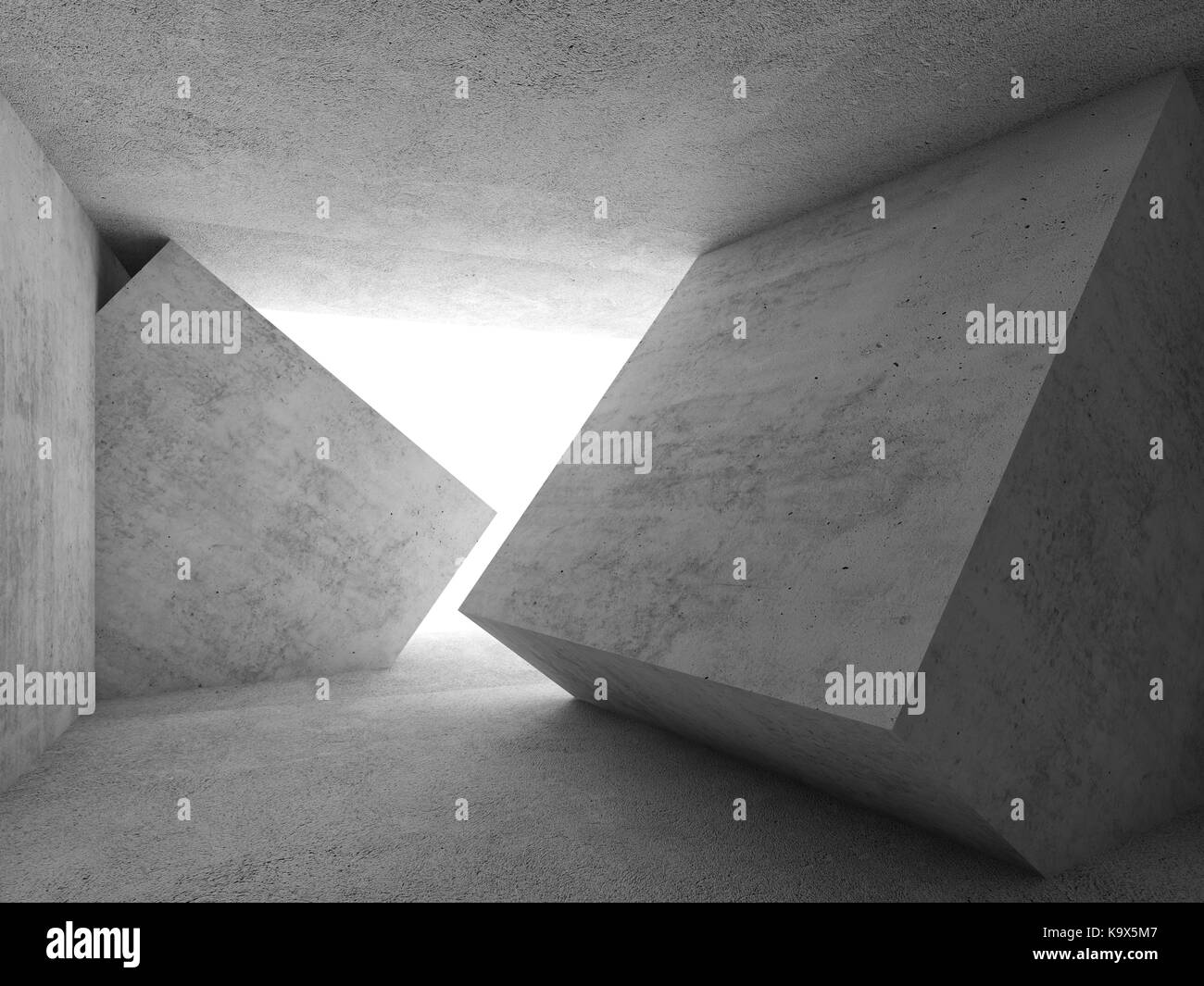 Abstract interni di cemento bianco e vetro a forma di cubo di installazione, 3d illustrazione Foto Stock