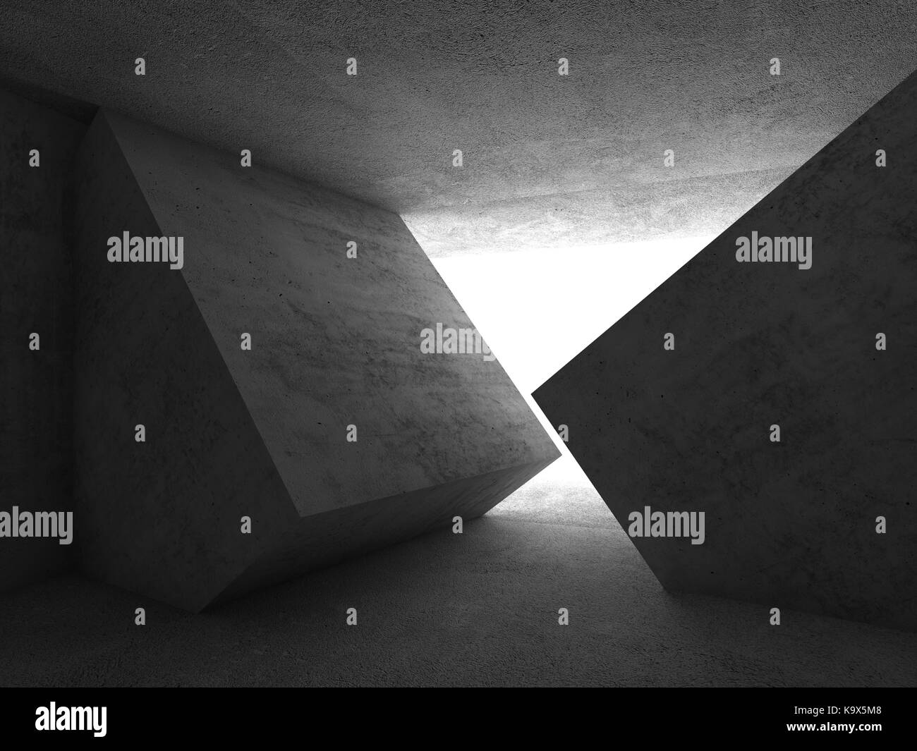 Abstract interni di cemento bianco e vetro a forma di cubo di installazione, 3D render Foto Stock