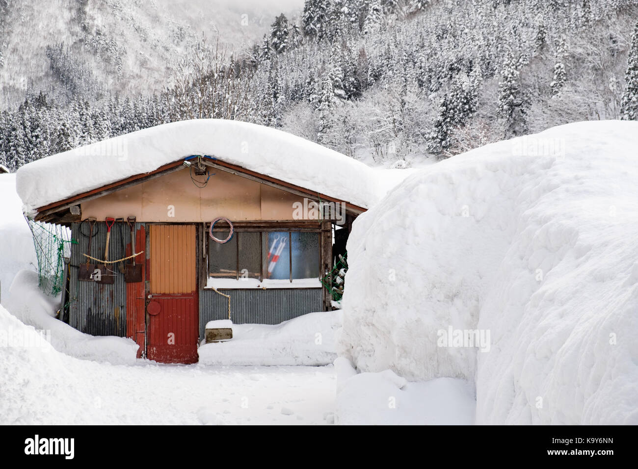 Villaggi storici di Shirakawa-vada e Gokayama, Giappone. INVERNO A Shirakawa-go, Giappone. Lo stile tradizionale di capanne in Gassho-zukuri village, shirakawago e Foto Stock