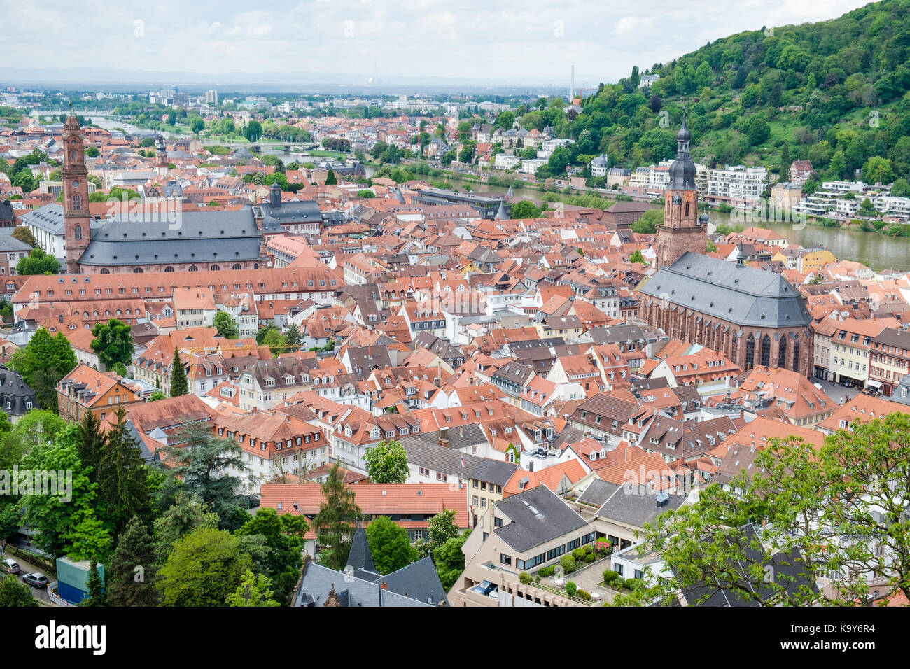 Bellissima vista della città di Heidelberg e Carl Theodor-bridge, heidelberg, germania. Foto Stock