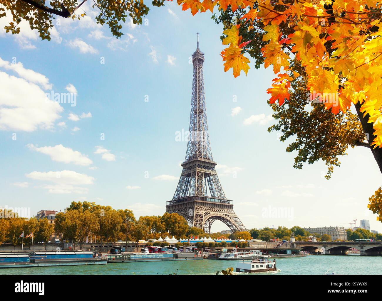 Torre Eiffel tour sulla Senna Foto Stock