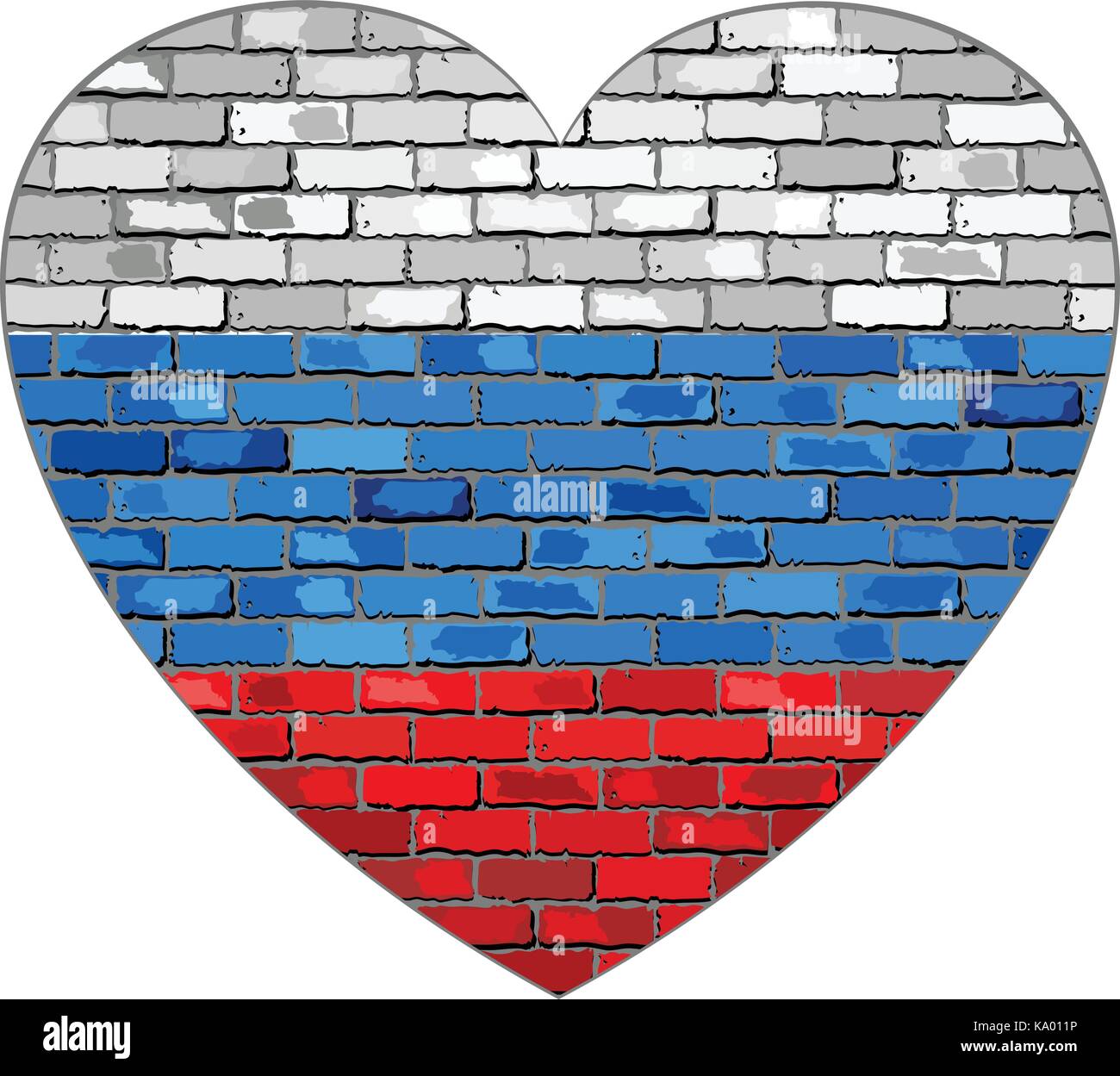 Bandiera della Russia su un muro di mattoni a forma di cuore - illustrazione, abstract grunge bandiera della Russia Illustrazione Vettoriale