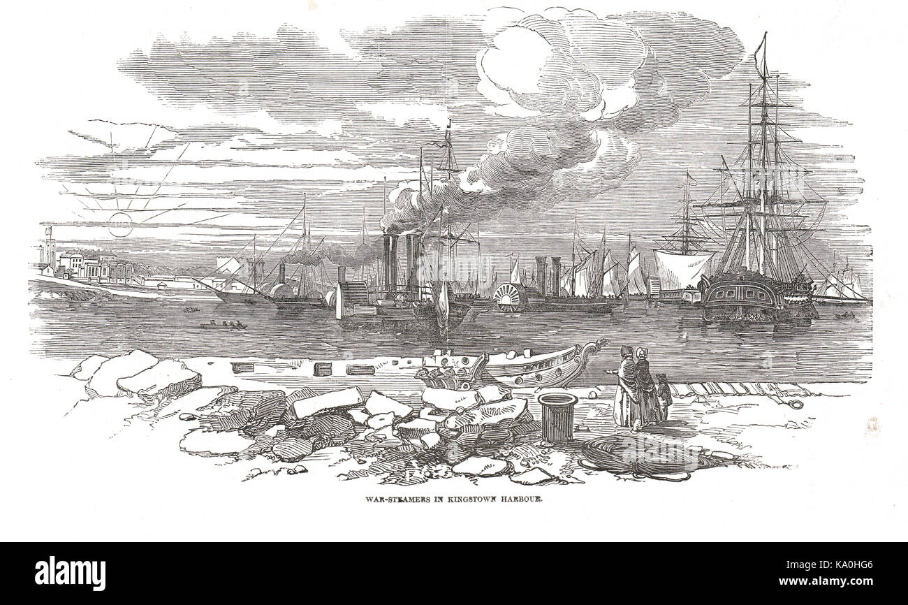 Guerra-piroscafi in Kingstown Harbour (ora Dún Laoghaire), risposta ai giovani Irelander ribellione di 1848 Foto Stock