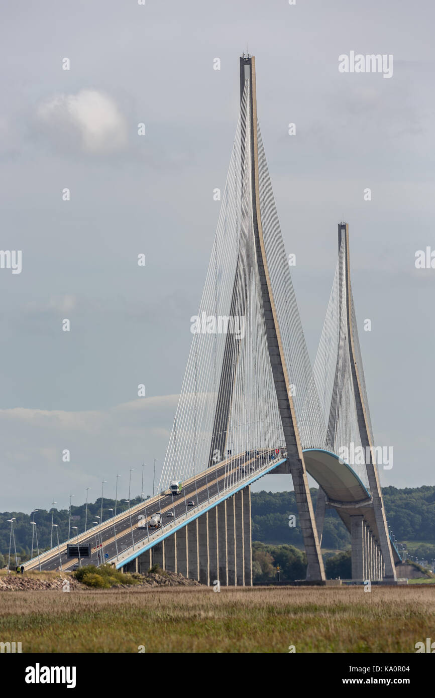 Pont de Normandie, il ponte sul fiume Senna vicino a Le Havre in Francia Foto Stock