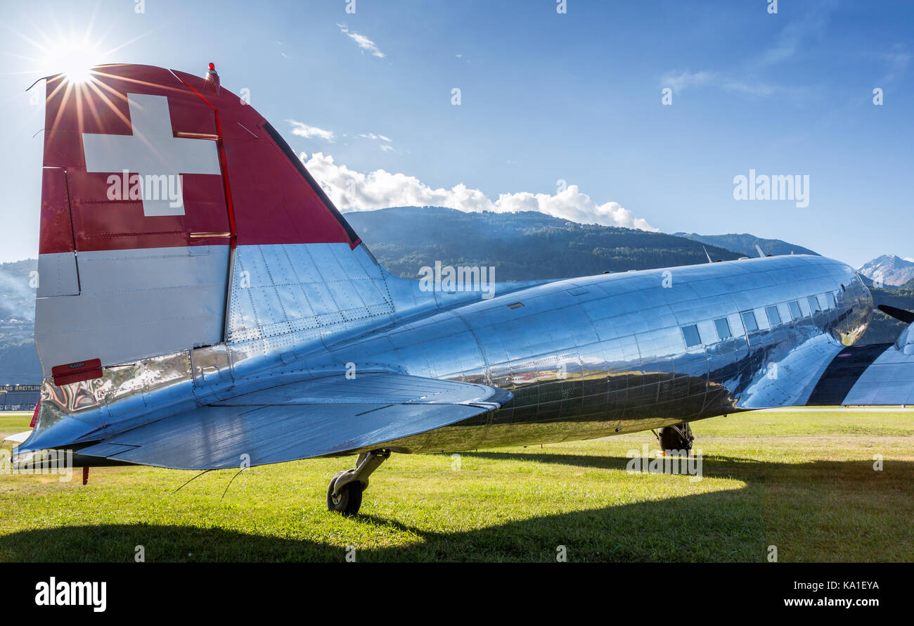 Douglas DC-3, Airshow di Sion, Sion, Vallese, Svizzera Foto Stock