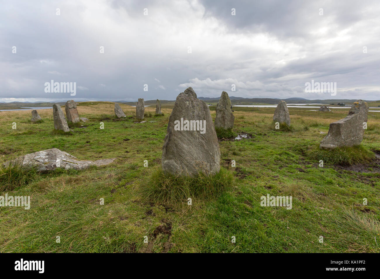 Callanish iii, cerchio di pietra , strutture megalitiche intorno al meglio nota (e più) calanais i, isola di Lewis, Ebridi Esterne, SCOZIA Foto Stock